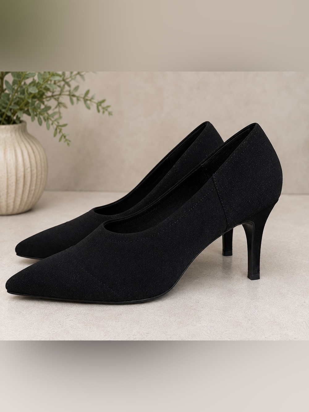 IMPO Stretch Black Pointed-Toe Pumps – Size 6.5